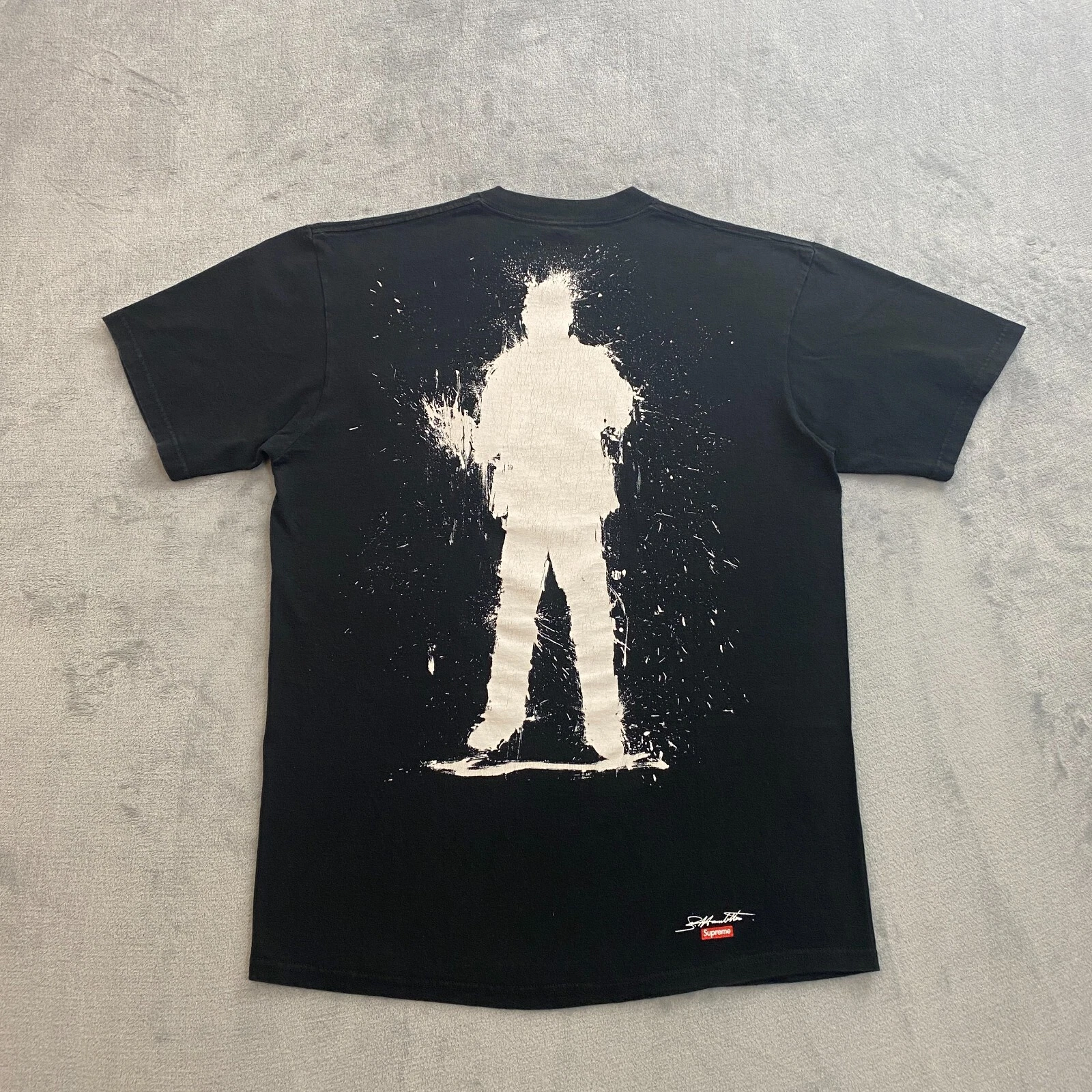 RARE ! Vintage Supreme FW06 SPLATTER MAN POCKET TEE hommes grand noir RICHARD HAMBLETON