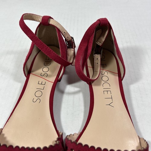 Some Society 6.5 Zapatos Medianos Rojo Borgoña Gamuza Cuero Correa al Tobillo - Imagen 3 de 6