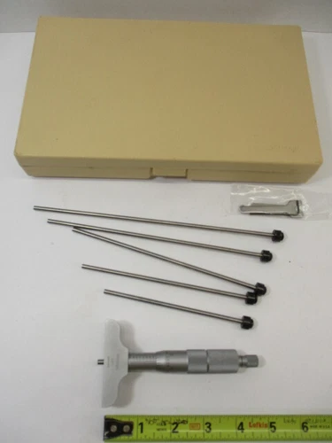 MITUTOYO # 129-128 Depth Micrometer SET 0" - 6" x .001" OEM Case Wrench Ratchet