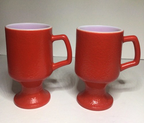 Juego de 2 tazas de pedestal con textura de cáscara roja naranja 10 OZ de colección - Imagen 1 de 12