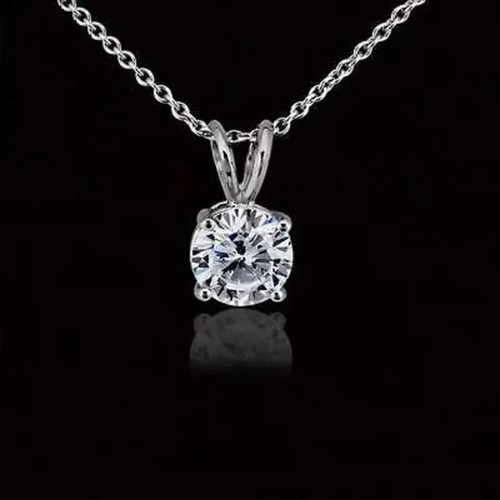 2Ct Round Cut Real Moissanite Solitaire Pendant Necklace 14k White Gold Plated - Picture 3 of 3