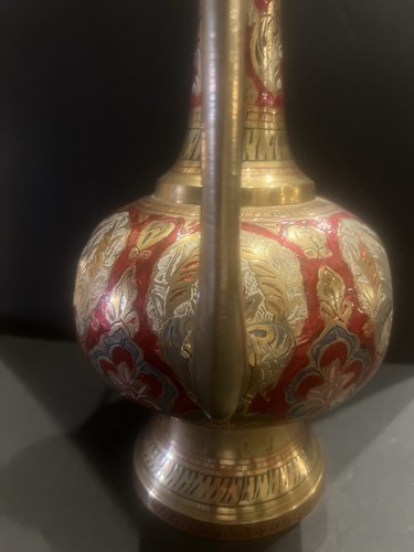 1800s Original Enamel Brass Middle Eastern Ewer Indian Turkey Persian Pitcher - Picture 13 of 17
