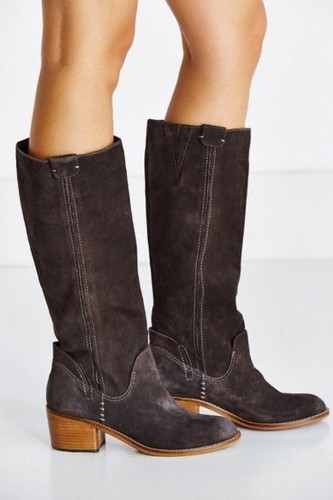Dolce Vita Garnett Boot in Anthracite Black Suede Leather Riding Boot 8 Eight