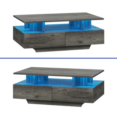 Coffee Table Adjustable Dimmable LED Color with 4 Drawers Storage Living Room - Picture 12 of 12