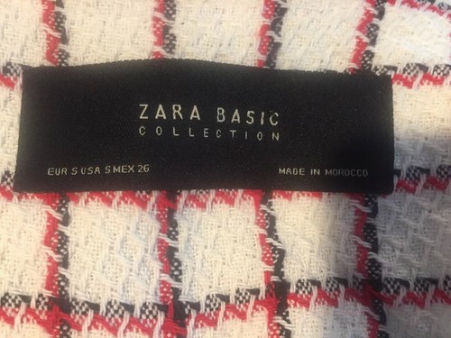 Chaqueta Blazer ZARA Blanca Negra Roja Panel de Ventana Flecos Borde Crudo Cremallera Bolsillo PEQUEÑA - Imagen 9 de 10