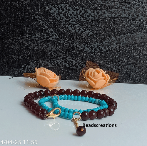 Faceted Turquoise and Garnet Beaded Jewelry Necklace Gift for Wife - Picture 4 of 4