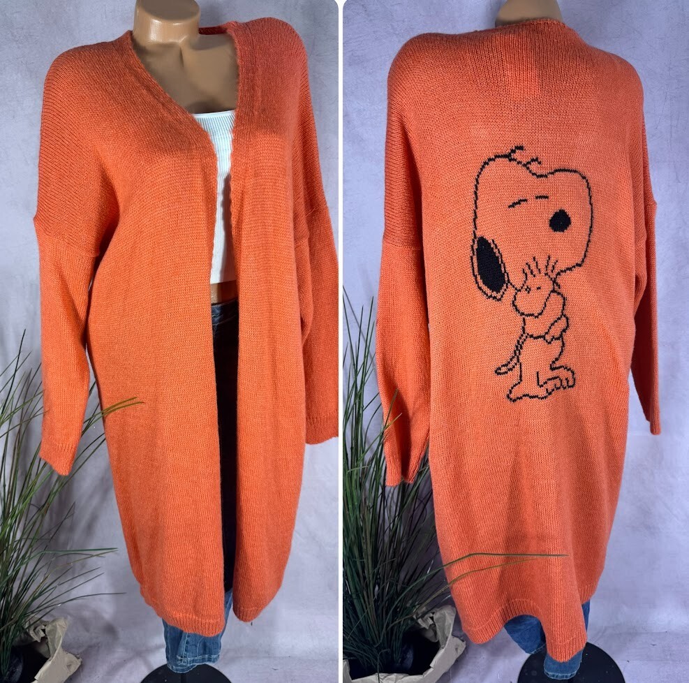 Lange Strick Jacke Mantel Cardigan SNOOPY Mohair Wolle Italy ORANGE 38 40 42