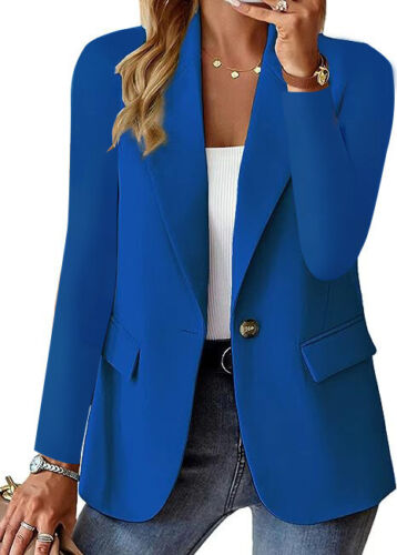 Women Blazer 2024 Spring Autumn New Solid Color Long Sleeve Suit Coat Elegant - Picture 14 of 60