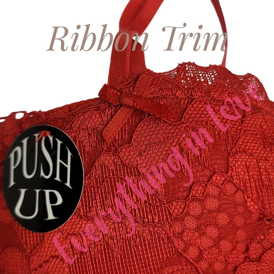 Valentine красный кружева сексуальный любовь белье пуш-ап Demi чашка бюстгальтер и стринги трусики комплект - Изображение 4 из 4