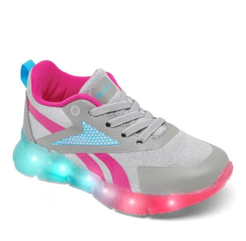 Reebok Toddler Girls Zig N Flash Light-Up Sneakers Size 8 Shoes Gray Pink Blue