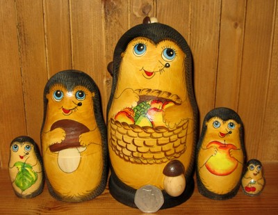 Nidification poupées Russes Matryoshka Babushka chouette marron 5 peint à la main matt signé