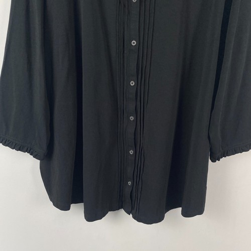 Lands' End Pintuck Ruffle Blouse Size 3X Button Up Black 3/4 Sleeves Stretch - Picture 3 of 11