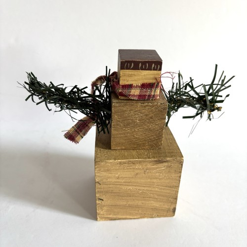 Primitive Style Snowman Decor 5” Wooden Block Country Christmas Figurine Brown - Picture 4 of 6