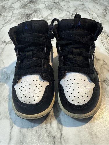 Nike Air Jordan 1 Mid Niños Zapatos Negros con Iris Oscuro Talla 8C #640735-095 - Imagen 3 de 15