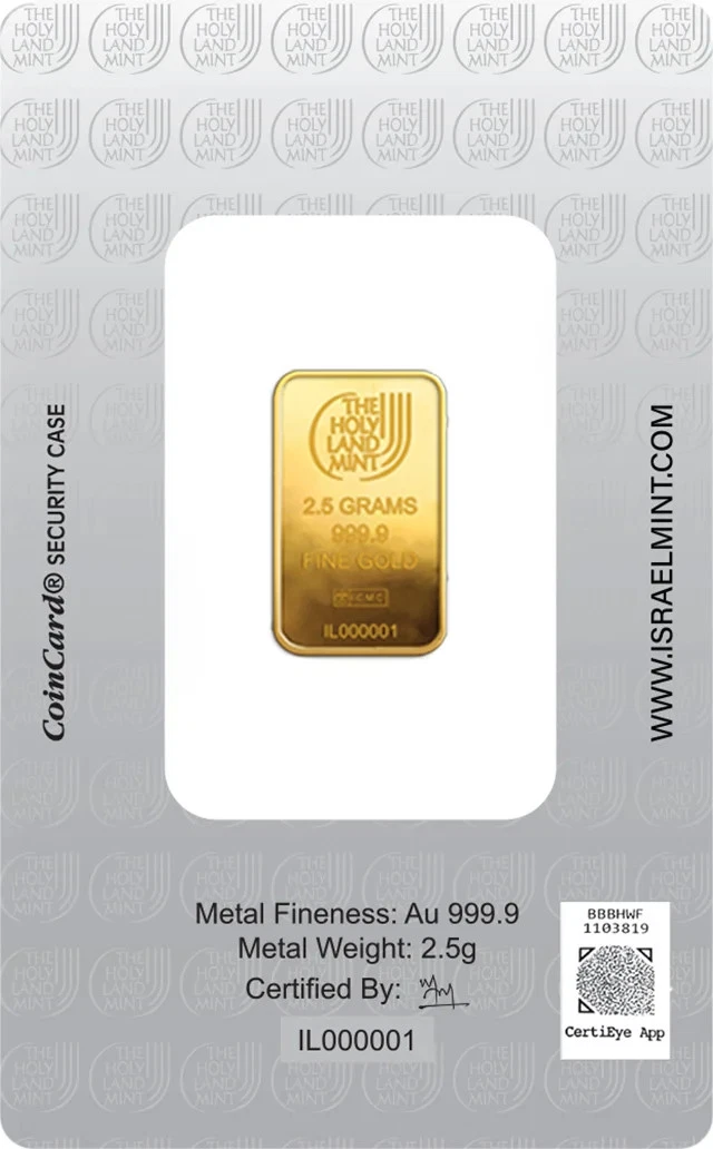 Goldbarren Friedenstaube 2,50 g 999 Gold Prägefrisch Israel