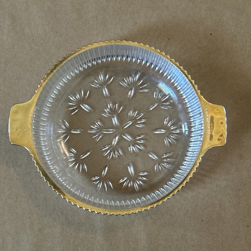Vintage Glass Candy Dish With Gold Accents