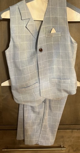 FUGIMEI BOYS BLUE PLAID 2 PIECE FORMAL VEST SHORTS SUIT SET SIZE 140 (US 8) $$ - Picture 1 of 6