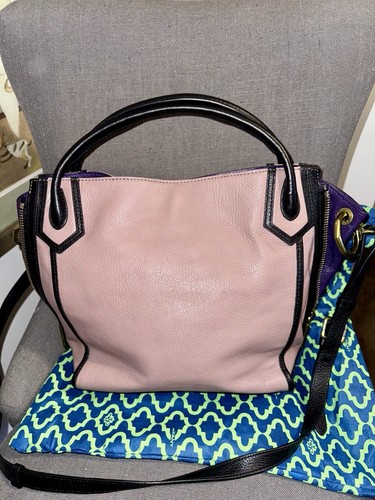 Oryany Pink Leather Satchel Bag – NWT – Crossbody/Top Handle – Purple/Black Trim - Picture 6 of 12