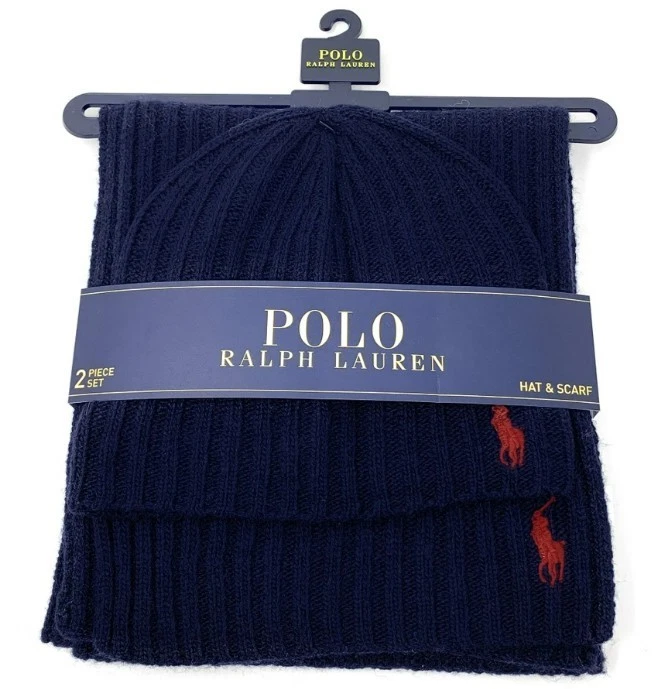 NWT Polo Ralph Lauren Hat & Scarf 2 Piece Set Dark Navy