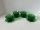 Anchor Hocking Forest Green Sandwich Pattern Custard Cups & Saucers Set of 4 VTG