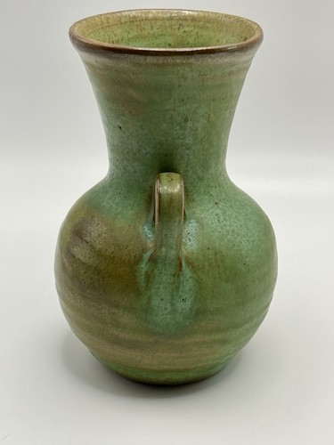Vintage Antique Double Handle Prairie Green Red Ware 4.5” Bud Vase - Picture 2 of 8