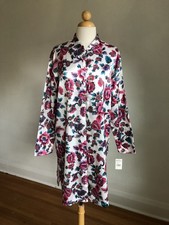 GORGEOUS VTG NWT KATHRYN Floral Silky Satin Cuddleskin Button-up Nightgown SZ M