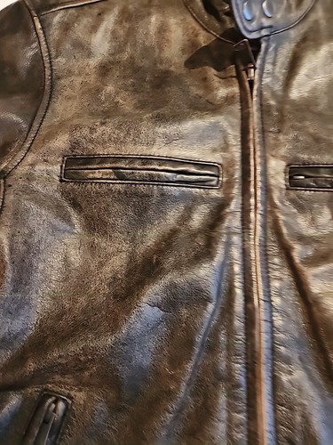Lucky Brand Washed Leather Bonneville Jacket Motorcycle Small EUC Distressed  - Picture 2 of 15