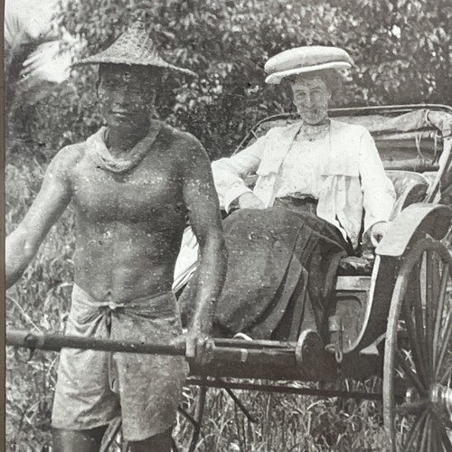 ORIGINAL VINTAGE MAGIC Glass Lantern Slide Photograph 1900s JFM Rickshaw Cart