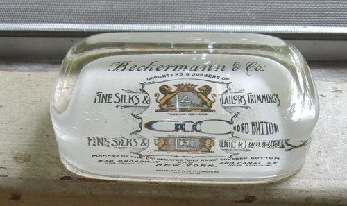 1892 BECKERMANN FINE SILKS TAILORS NY ANTIQUE GLASS ADVERTISING PAPERWEIGHT - Picture 6 of 6