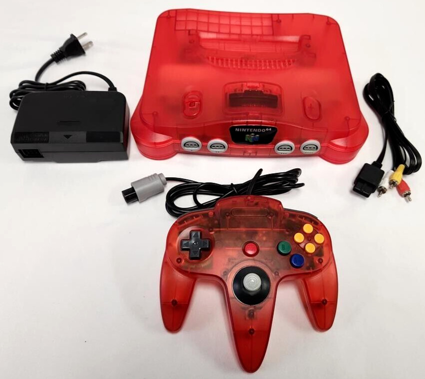 The rarest N64 color variant — translucent watermelon red is basically console art; a grail piece for any retro gaming fan.