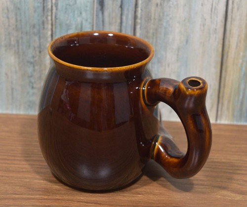 Wake and Bake Mug Pipe Ceramic Smoking Coffee Cup Brown Rustic Design - Picture 3 of 9