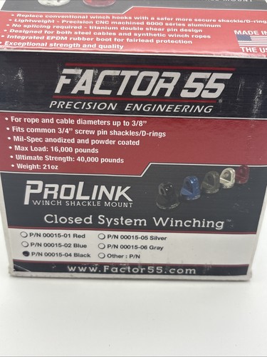Factor 55 00015-04 ProLink Winch Cable Shackle Mount Black Open Box - Picture 2 of 4
