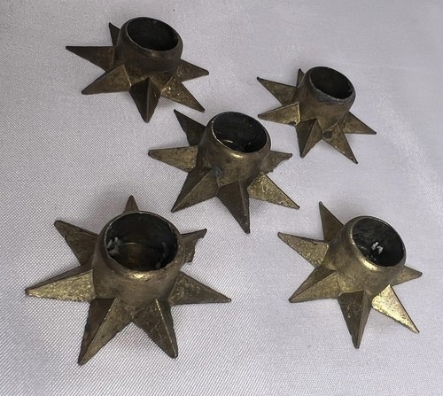 5 portacandele stella metallo ottone vintage made in Danimarca MCM - Foto 5 di 17
