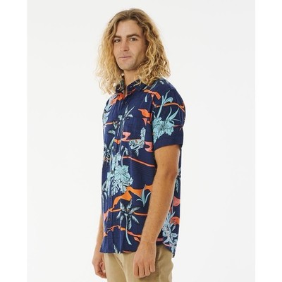 Rip Curl Navy Blue Men's Barrel Killa Short Sleeve Shirt, US XL , Hawaiian