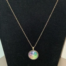 Vintage Rainbow Mandala Pendant Necklace Flower of Life  Bronze Tone Chain