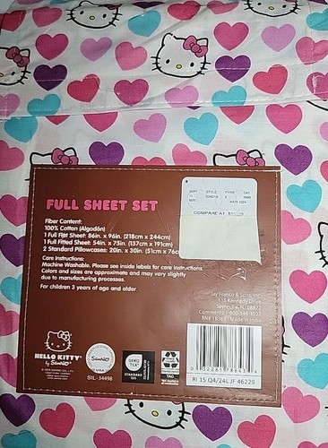 JUEGO DE SÁBANAS COMPLETAS DE 4 PIEZAS HELLO KITTY & FRIENDS 100% ALGODÓN ROSA LAZOS, ¡Nuevo! - Imagen 2 de 4