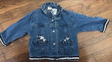 VINTAGE Mickey  Co. Denim Jacket Minnie Mouse Embroidered Flowers Ruffle 12m