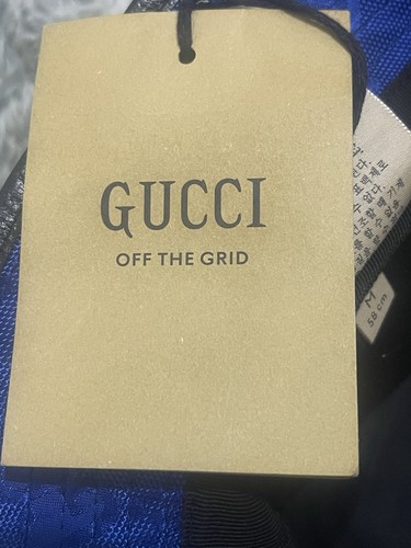 GUCCI 627115 Off The Grid Bucket Hat Fedora Hat Nylon blu/nero mai usato - Foto 9 di 12