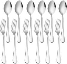 Set of 12, Stainless Steel Dinner Forks and Spoons Silverware Set, Heavy-Duty Di