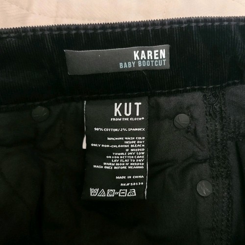 Kut From The Kloth Karen Baby Bootcut Corduroy Pants Black Women's Size 00 - Picture 7 of 12