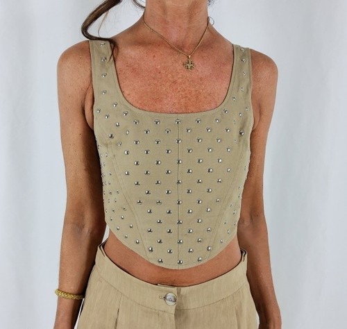 MARELLA MAXMARA TOP CROP SAGOMATO TG 42 DESERT CON BORCHIE ARGENTO - Foto 3 di 7