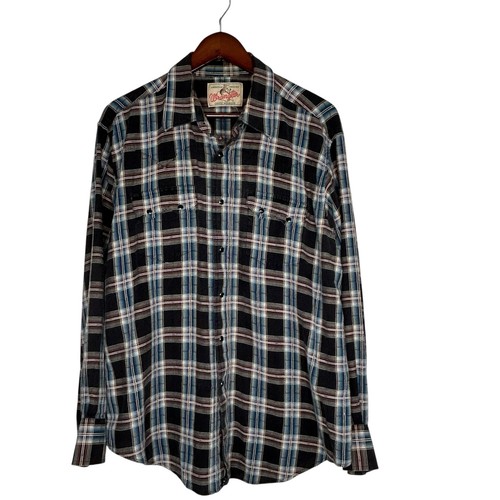 Wrangler Western Shirt Blk Blue White Plaid Men's Large Long Sleeve Pearl Snap - Picture 4 of 14
