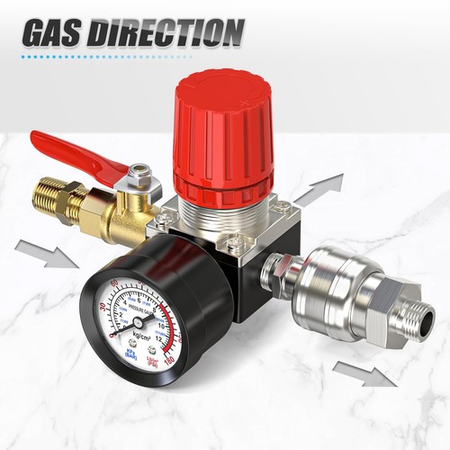 Regulador de compresor de 1/4 de pulgada con medidor, regulador de calibre 0-180 PSI en línea para... - Imagen 3 de 7