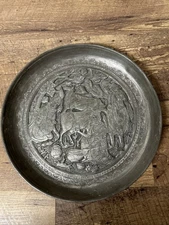 Vintage Persian Etched 11” Copper Wall Plate (A)