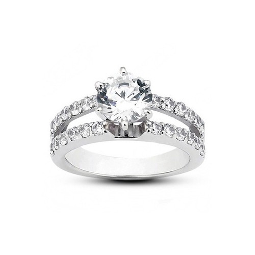 1 1/2 Carat E SI1 Round Cut Natural Certified Diamonds 950 Plat. Accent Ring - Picture 2 of 3