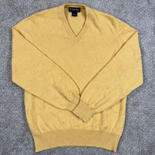 Brooks Brothers Herren Gr. M gelb 3-lagig 100% schottisches Kaschmir V-Ausschnitt Pullover