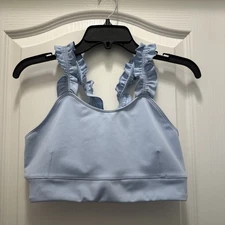 Ebb & Flow Sports Bra Large Blue Ruffle Strap Racerback No Padding Tank Top