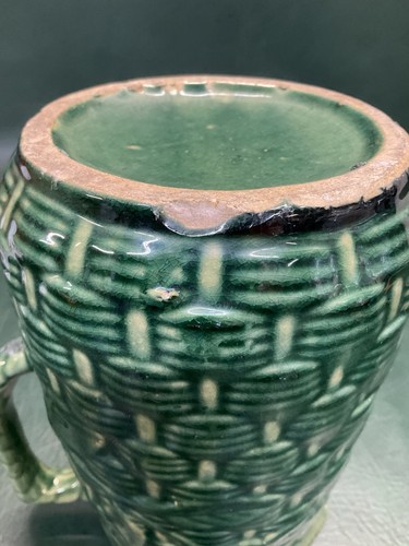 BRUSH McCOY Moring Glory Willow Basket Weave Green Glaze Pitcher 9" - Picture 9 of 13