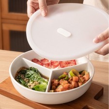 3 Compartments Divided Food Tray White Snack Serving Platter  Breakfast Dish