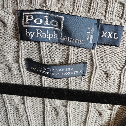 Maglione di seta vintage Polo Ralph Lauren Tussah uomo XXL *si adatta come grande cavo grigio - Foto 6 di 12